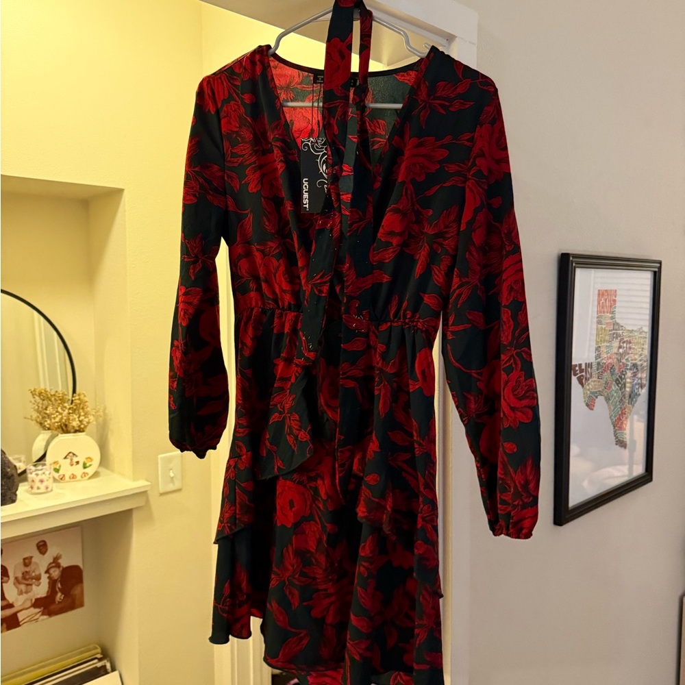 NWT- Red & Black Floral Dress- Small